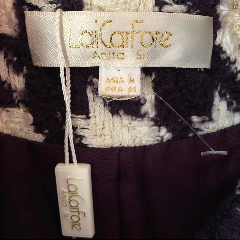 💝✨euro Sz 38 Tweed coat fitted waist line in purple and beige check - Picture 8 of 9